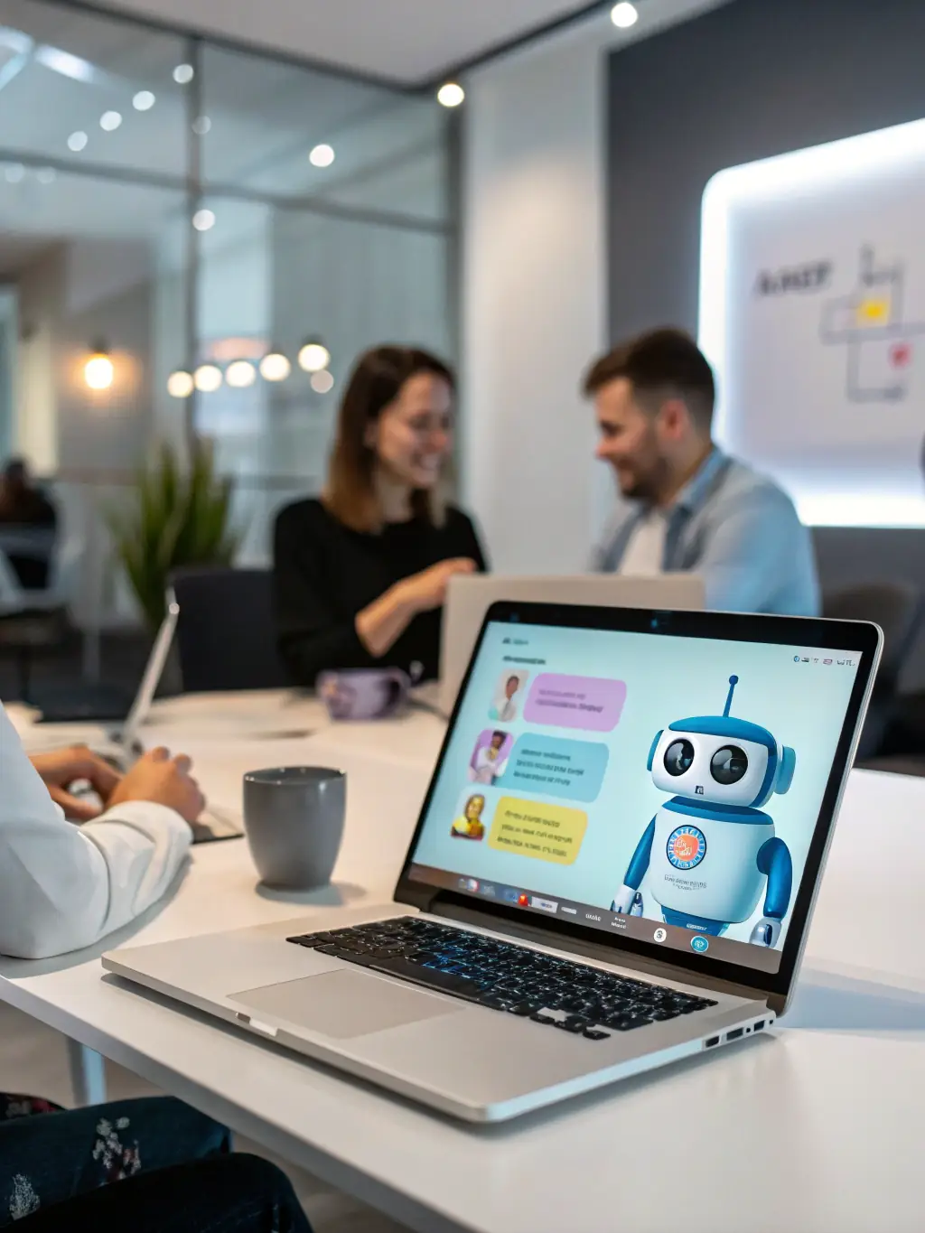 A clean, professional website interface showcasing an AI chatbot answering a client's question about legal services, emphasizing instant support and expertise.