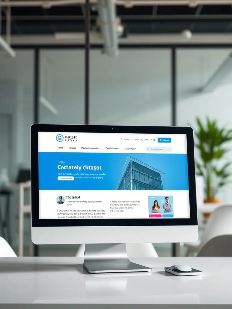 A professional service firm's website being redesigned with a modern, clean layout and an AI chatbot seamlessly integrated into the interface.